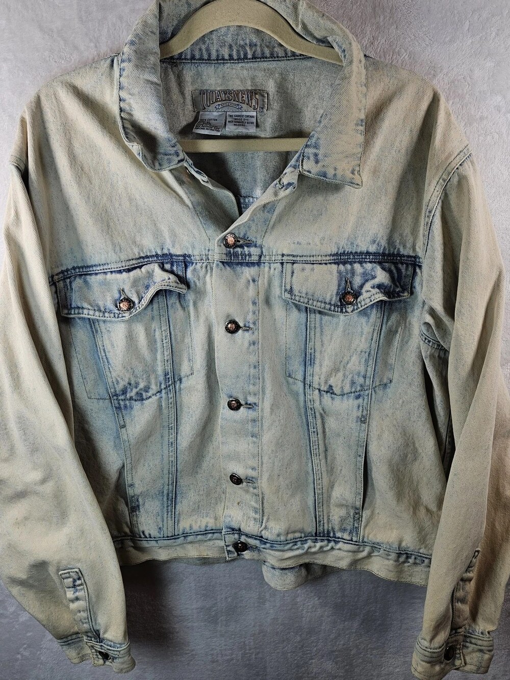 Todays News Denim Jacket 100% Cotton Acid Wash Light Blue Vintage XL Retro